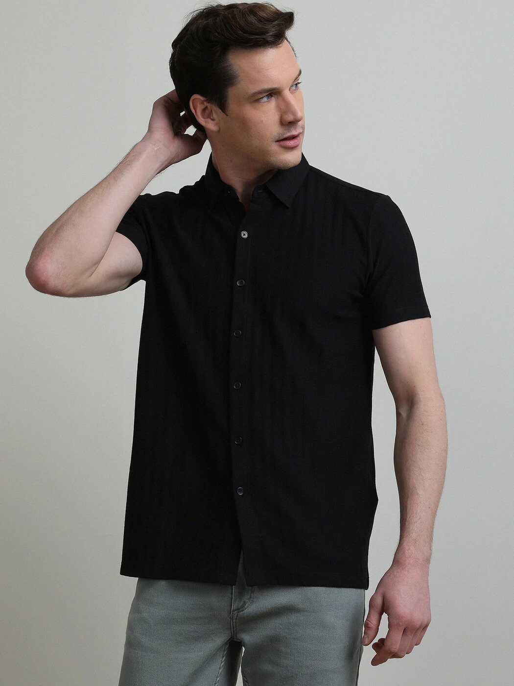Siyah Desenli Regular Fit Casual %100 Pamuk Gömlek - 2