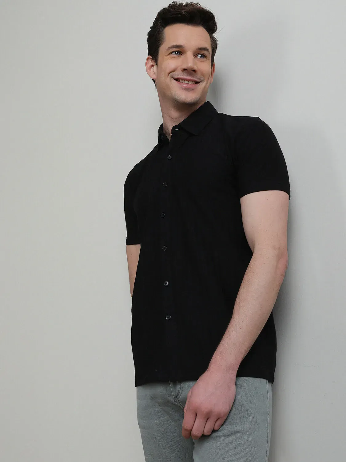 Siyah Desenli Regular Fit Casual %100 Pamuk Gömlek - 3