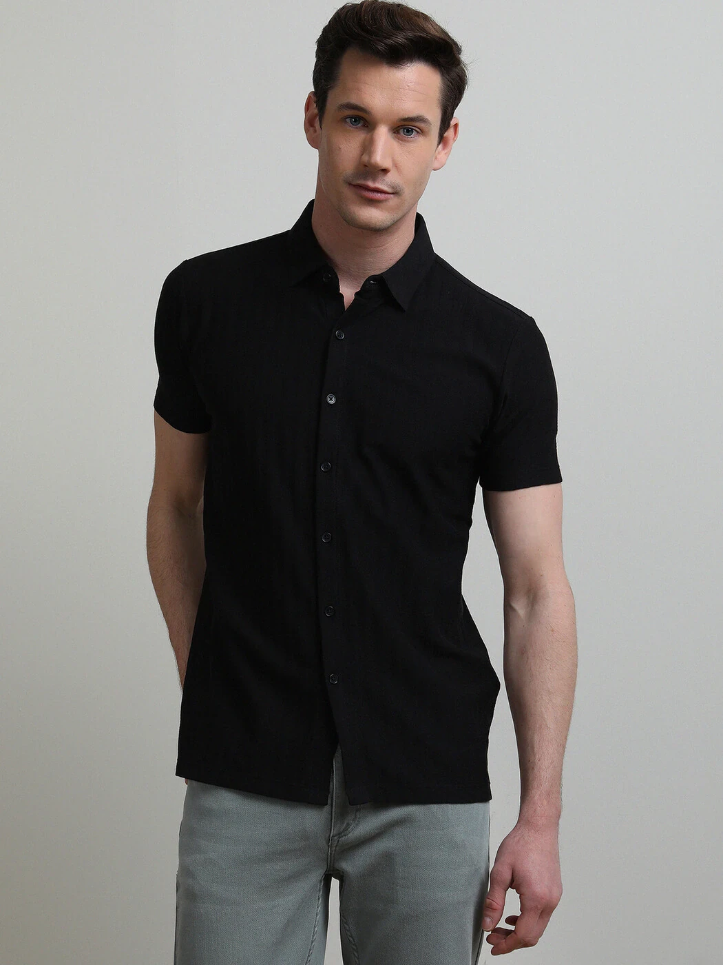 Siyah Desenli Regular Fit Casual %100 Pamuk Gömlek - 4