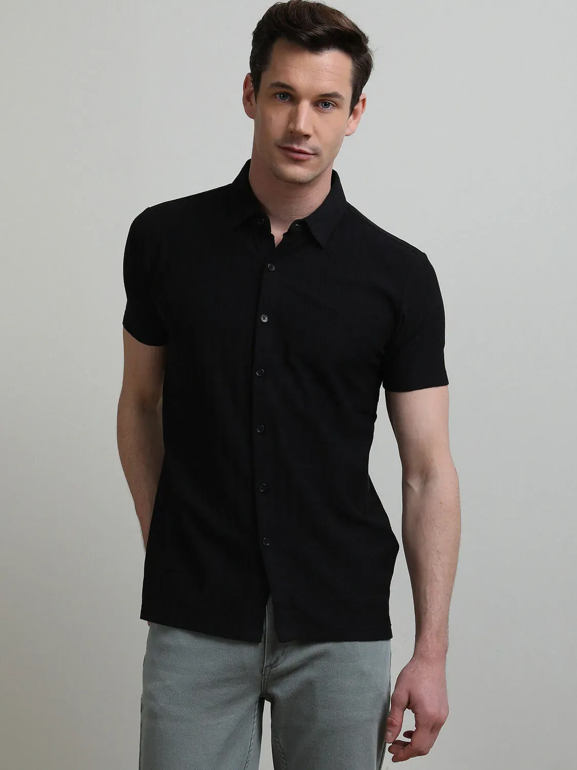 Siyah Desenli Regular Fit Casual %100 Pamuk Gömlek - 4
