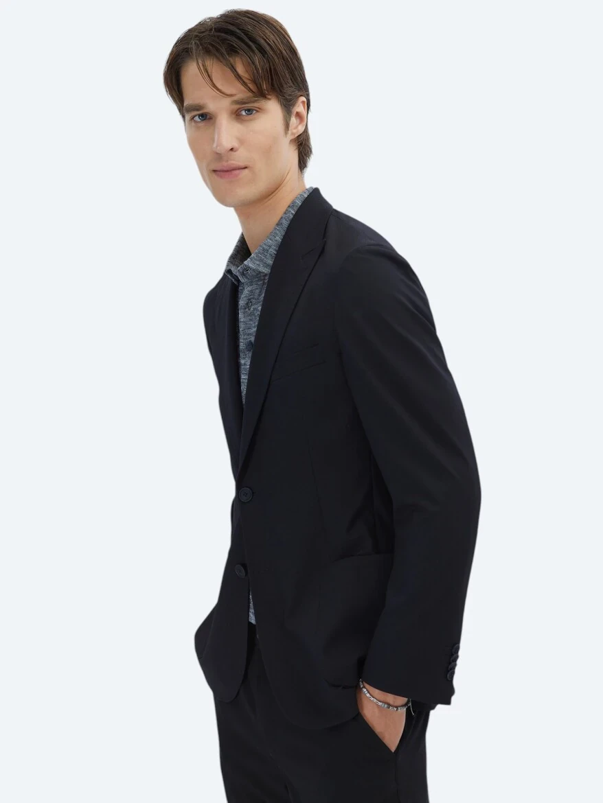 Siyah Desenli Regular Fit Ceket - 1