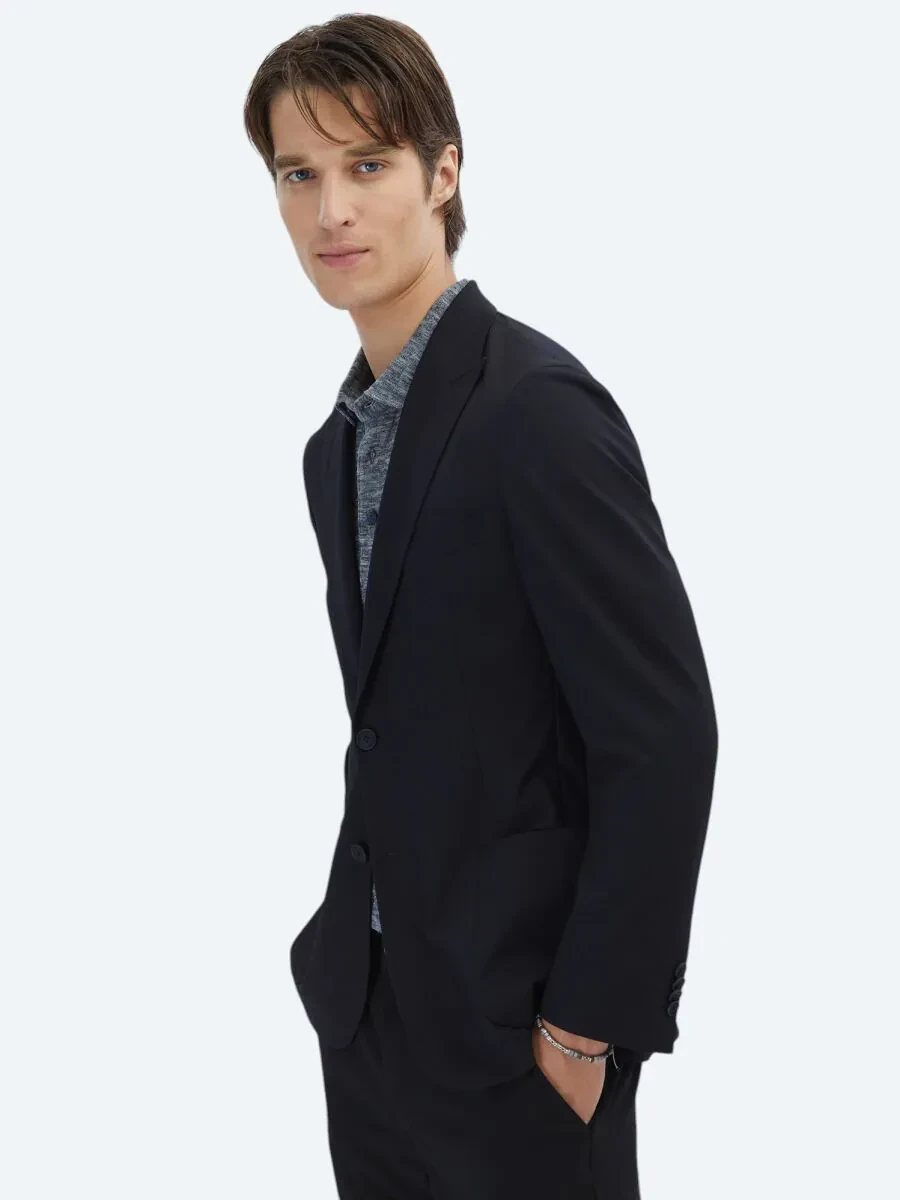 Siyah Desenli Regular Fit Ceket - 1