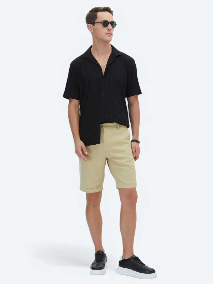 Siyah Desenli Regular Fit Dokuma Casual Pamuk Karışımlı Gömlek - 3