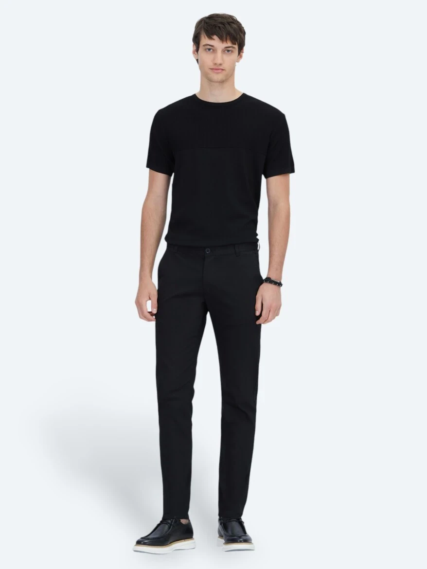Siyah Dokuma Casual Pamuk Karışımlı Pantolon - 1