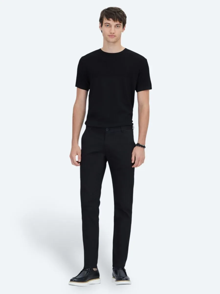 Siyah Dokuma Casual Pamuk Karışımlı Pantolon - 1