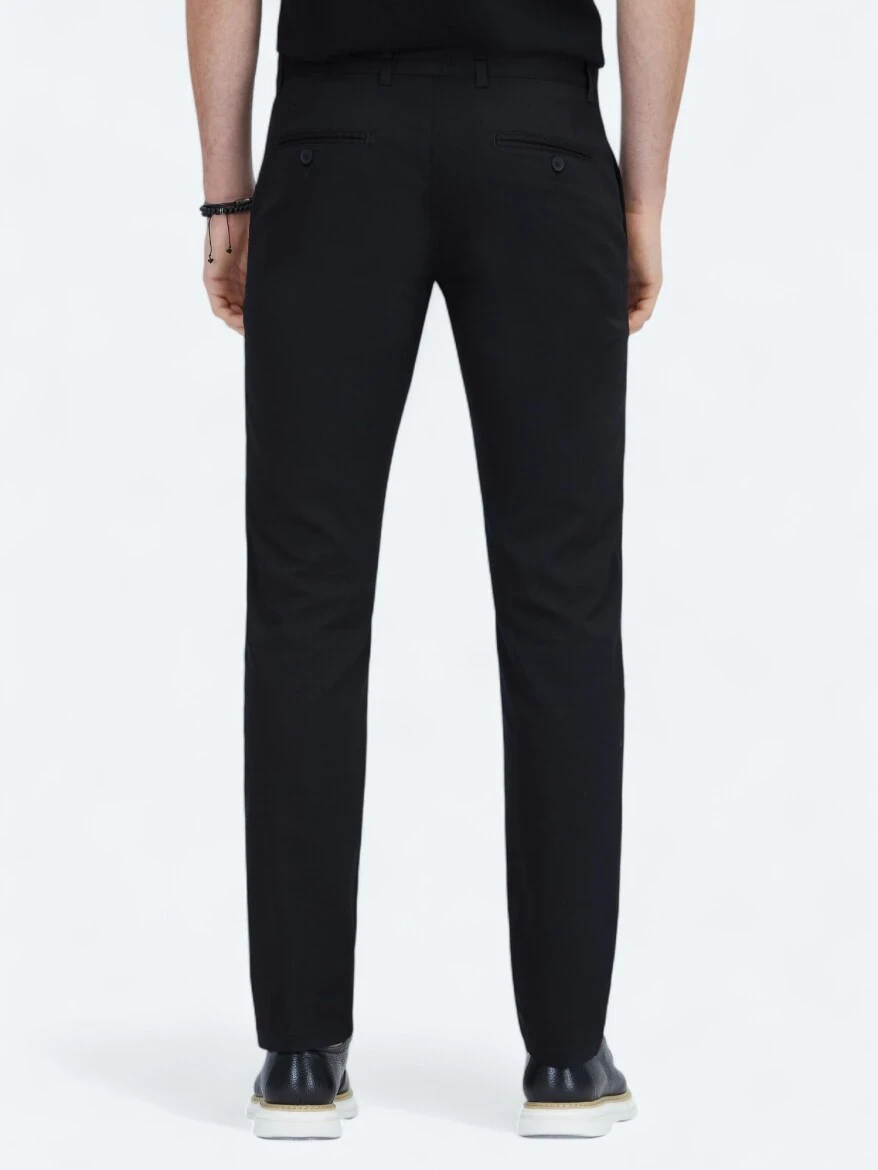 Siyah Dokuma Casual Pamuk Karışımlı Pantolon - 4