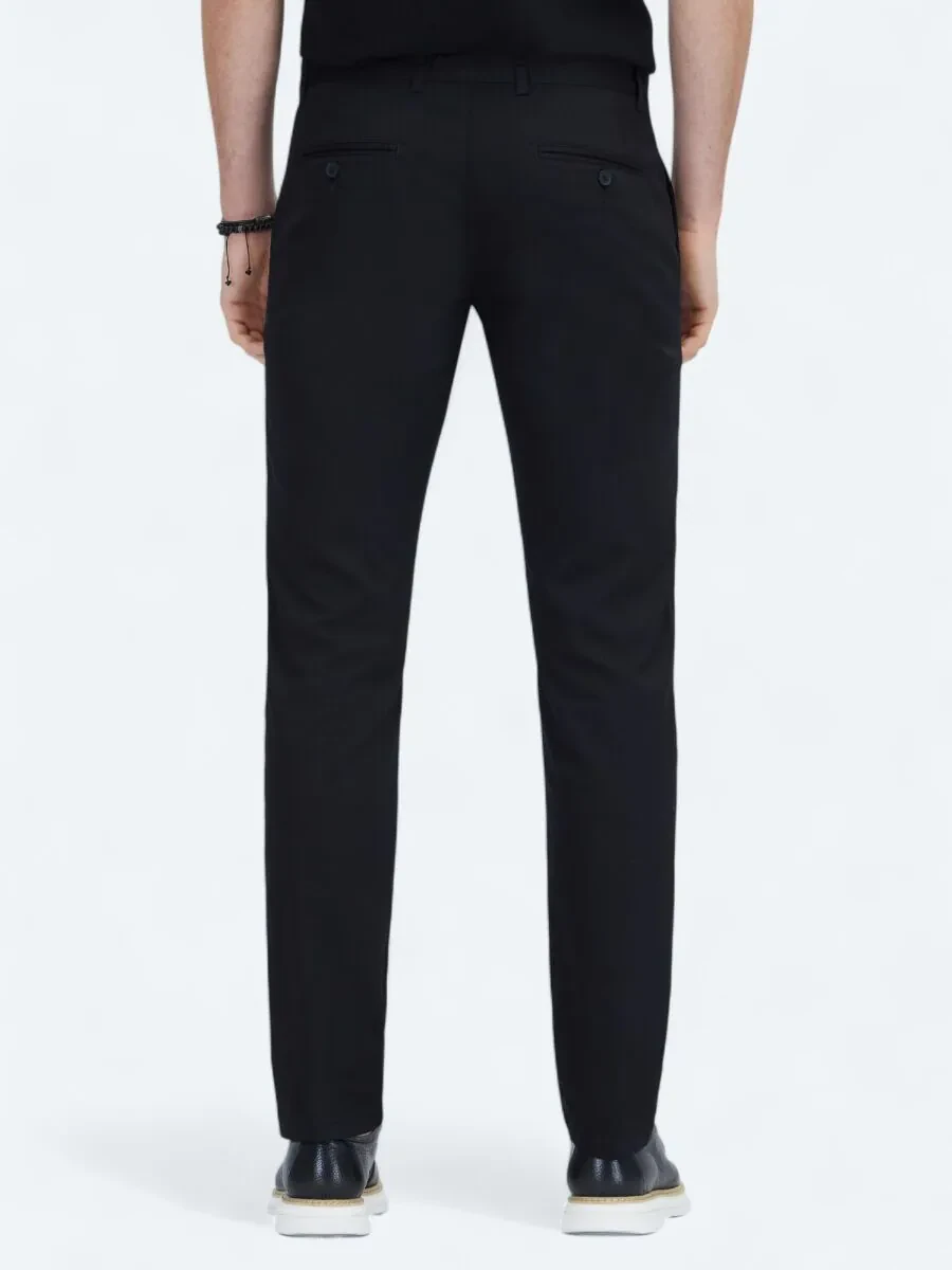 Siyah Dokuma Casual Pamuk Karışımlı Pantolon - 4