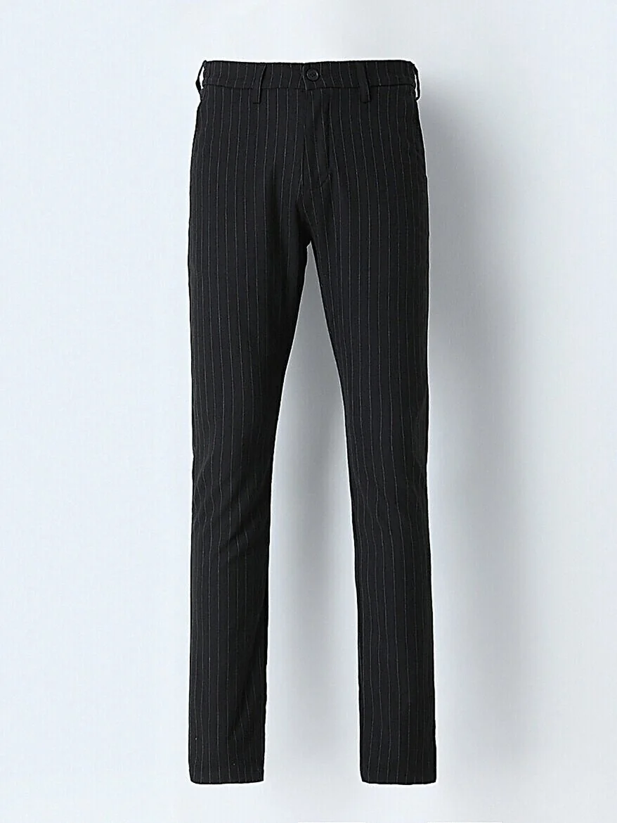 Siyah Dokuma Casual Pantolon - 5