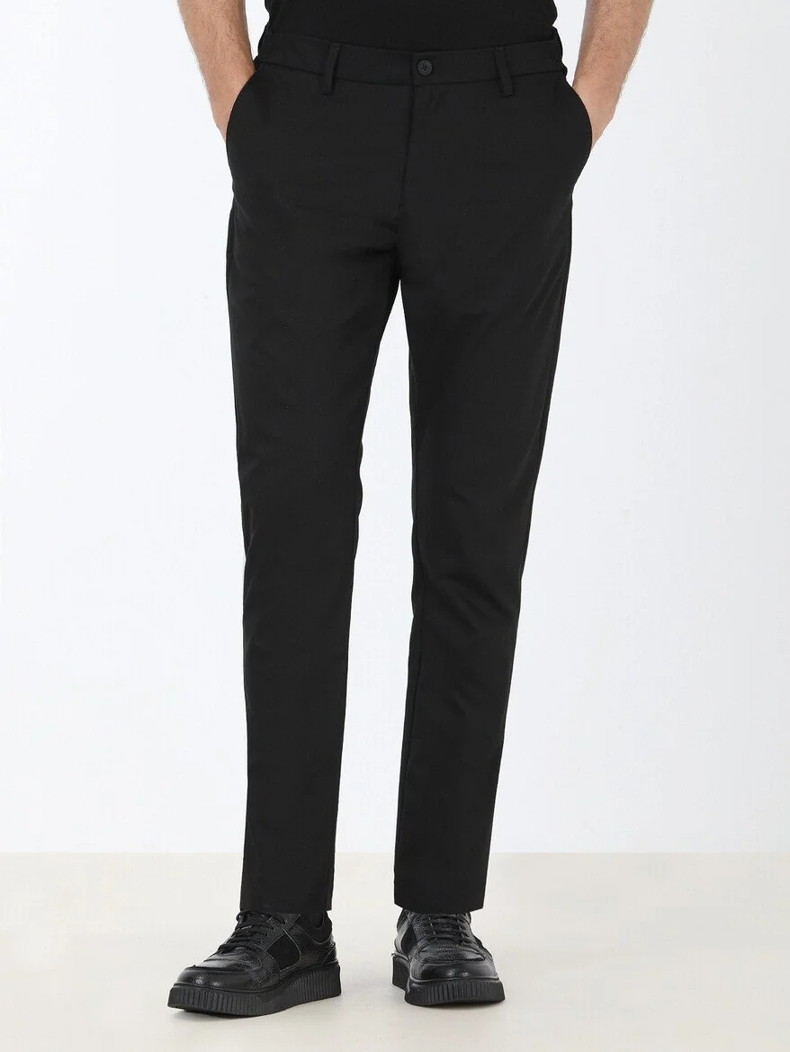 Siyah Dokuma Casual Pantolon - 1