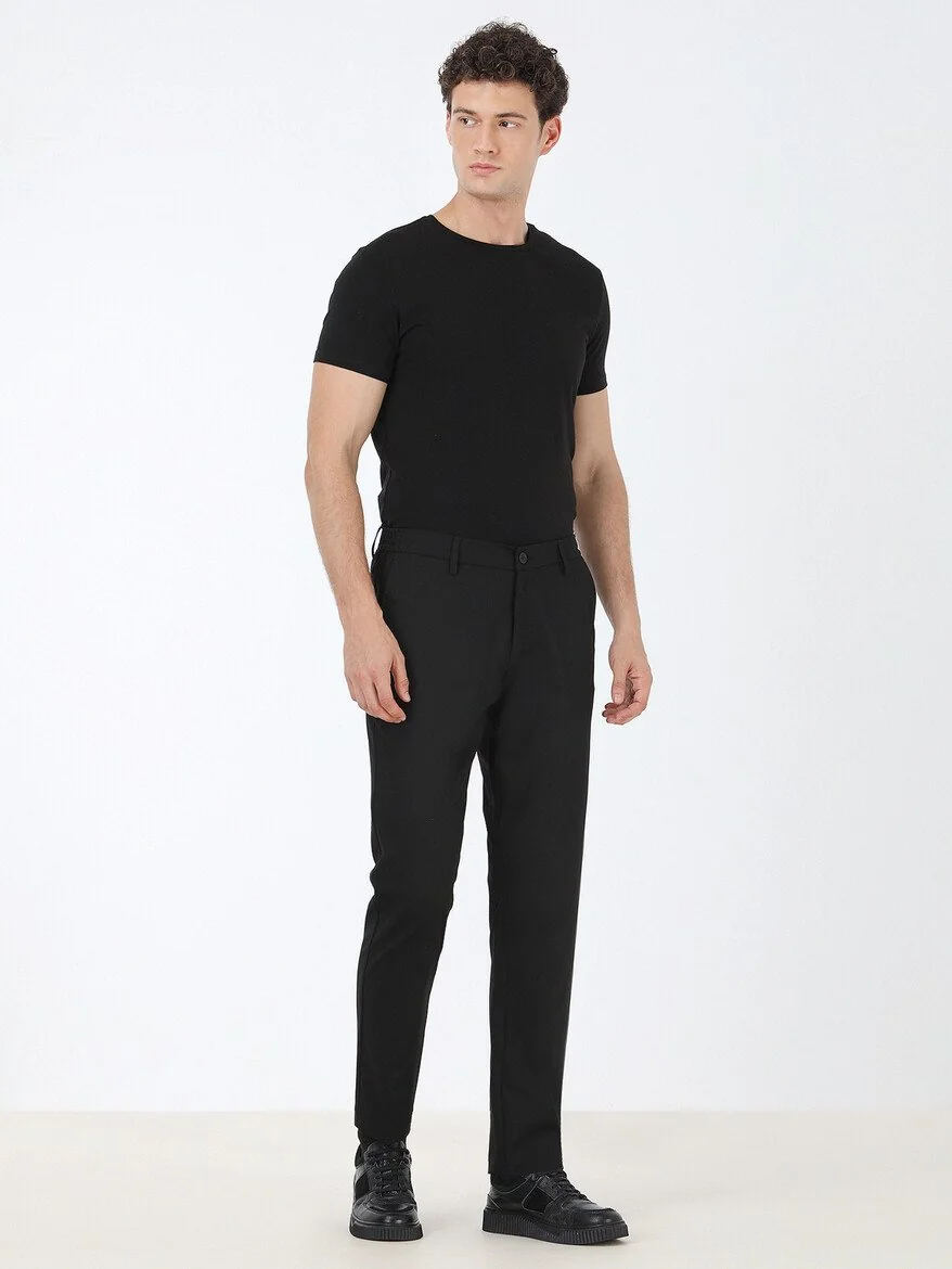 Siyah Dokuma Casual Pantolon - 2