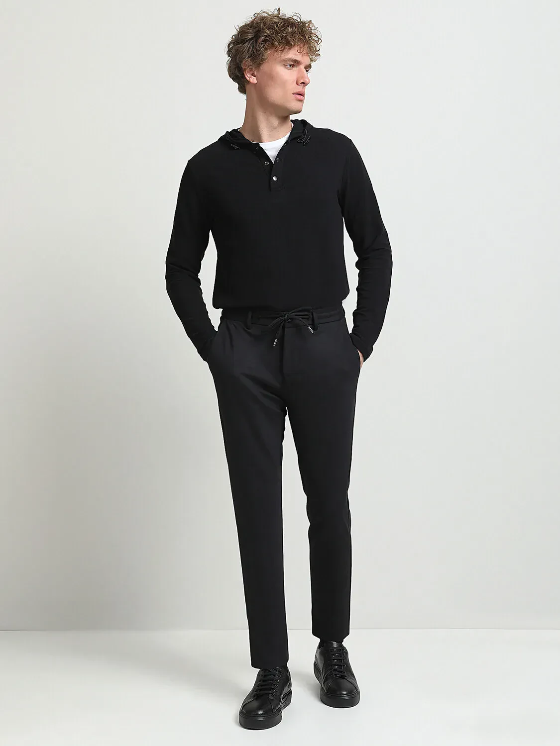 Siyah Dokuma Fitted Fit Smart Casual Pantolon - 1