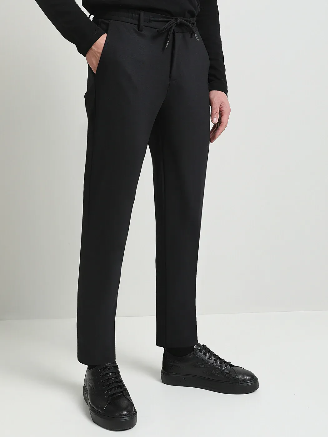 Siyah Dokuma Fitted Fit Smart Casual Pantolon - 3