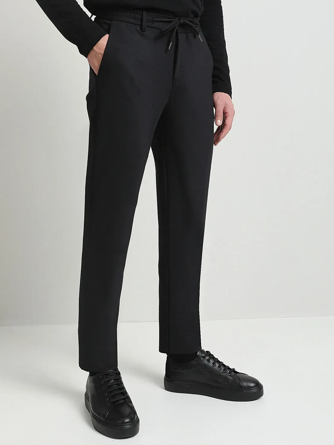 Siyah Dokuma Fitted Fit Smart Casual Pantolon - 3