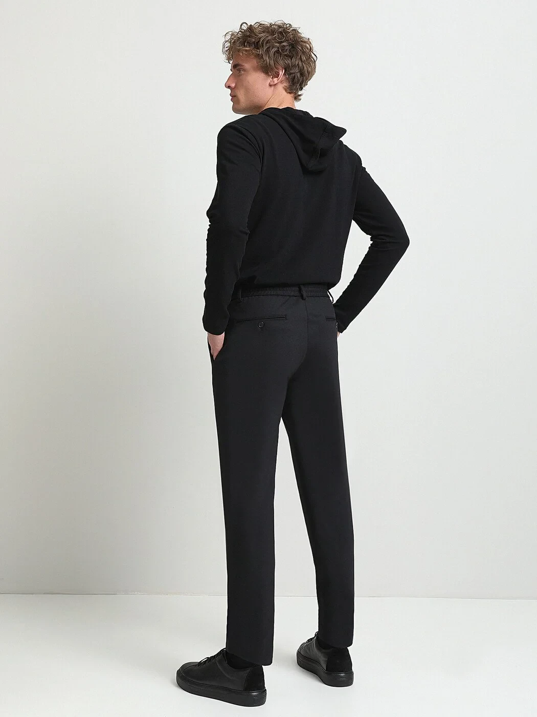 Siyah Dokuma Fitted Fit Smart Casual Pantolon - 5
