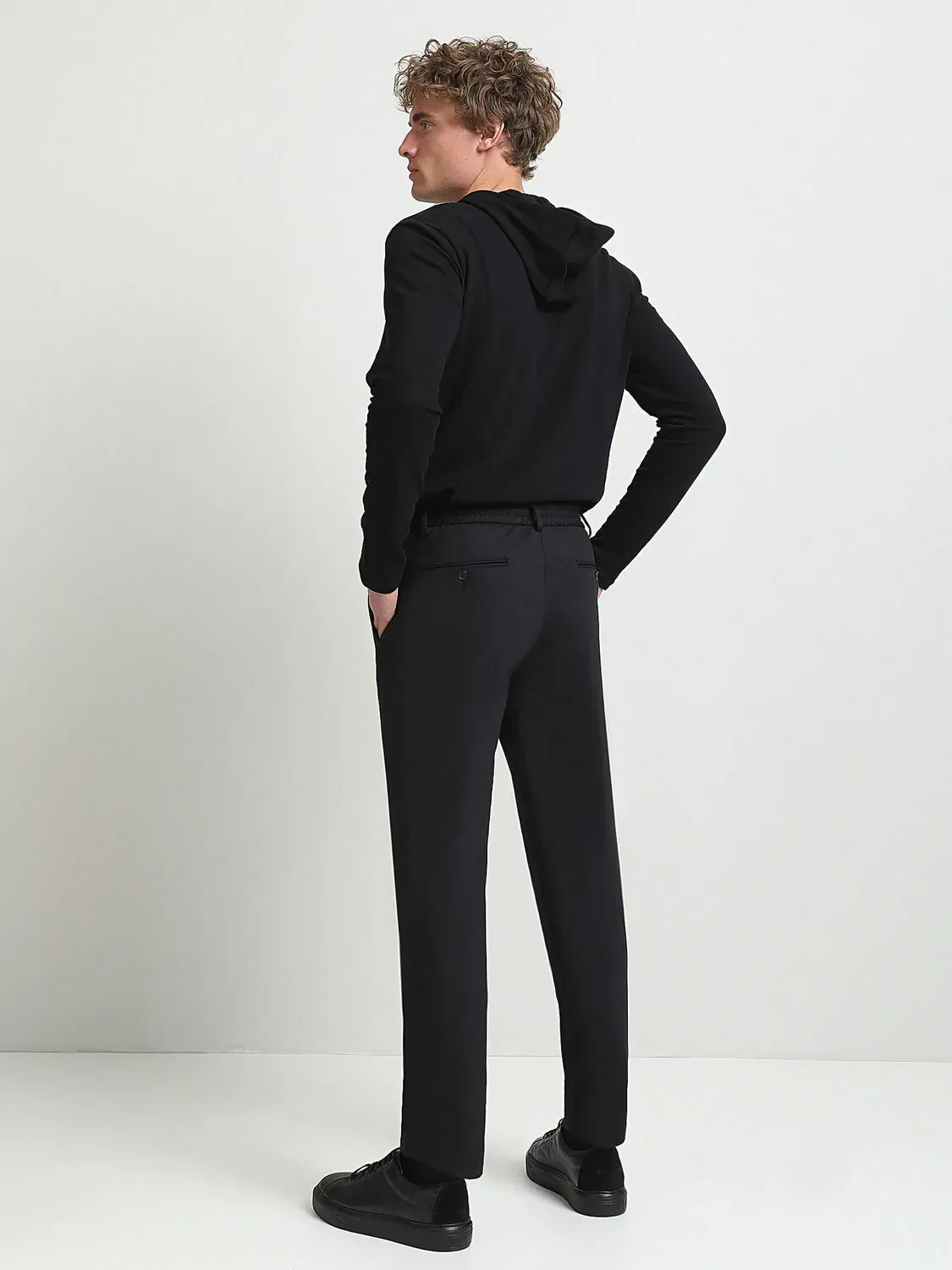 Siyah Dokuma Fitted Fit Smart Casual Pantolon - 5