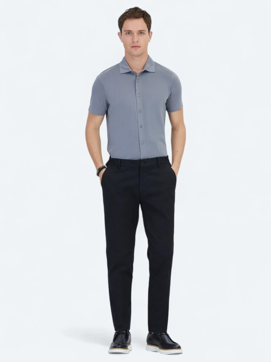 Siyah Dokuma Jogging Fit Casual Pamuk Karışımlı Pantolon - 1