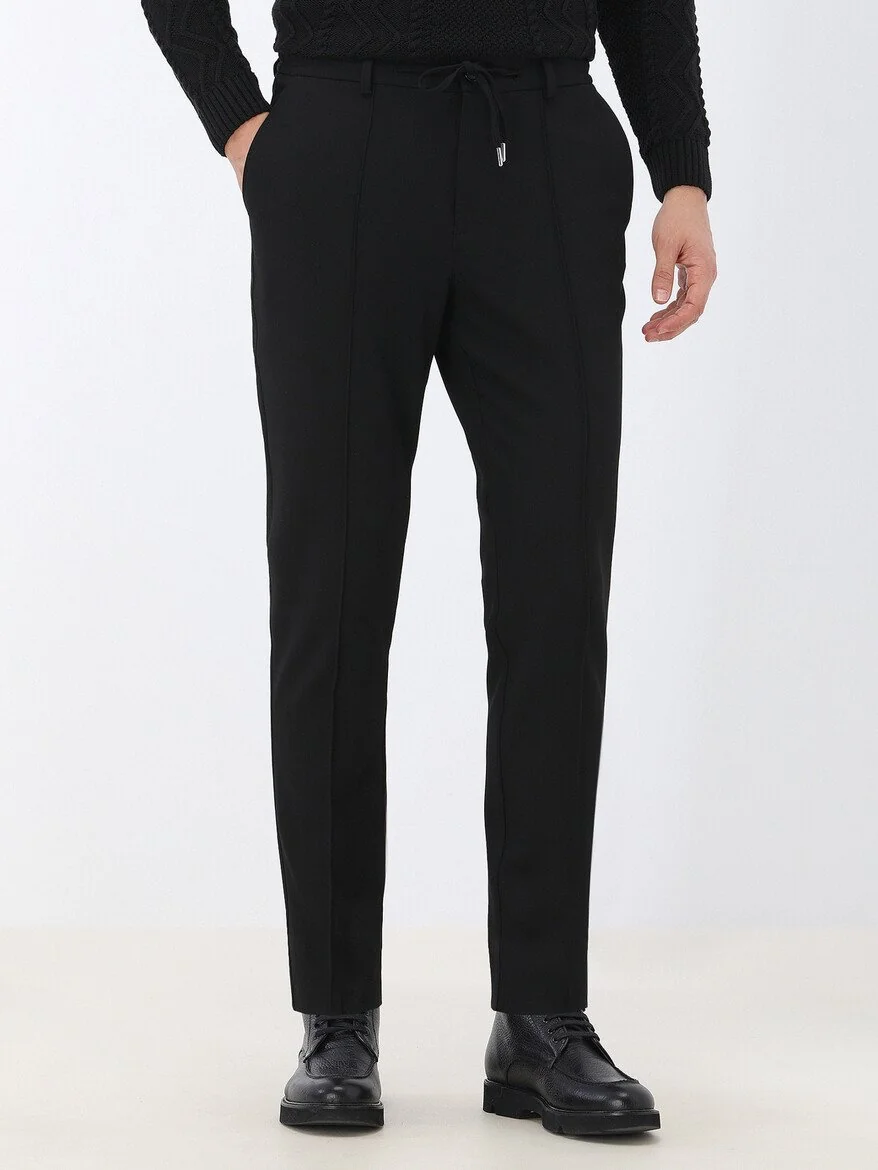Siyah Dokuma Jogging Fit Casual Pantolon - 1