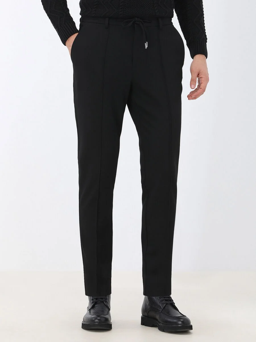 Siyah Dokuma Jogging Fit Casual Pantolon - 1