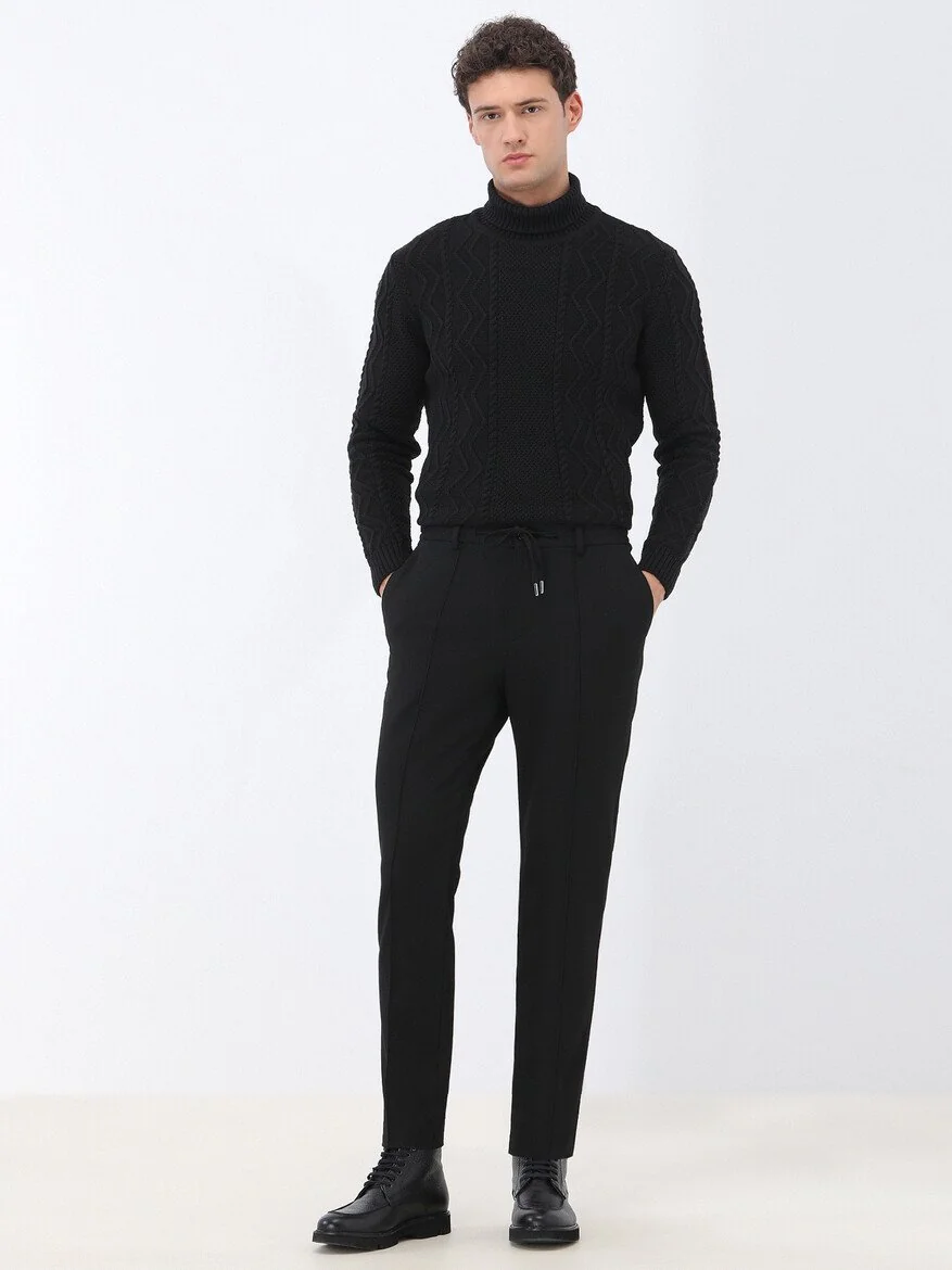 Siyah Dokuma Jogging Fit Casual Pantolon - 2