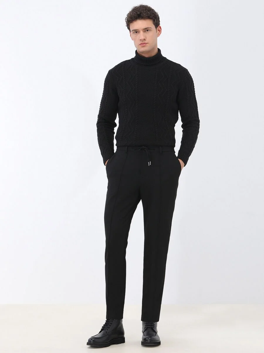 Siyah Dokuma Jogging Fit Casual Pantolon - 2