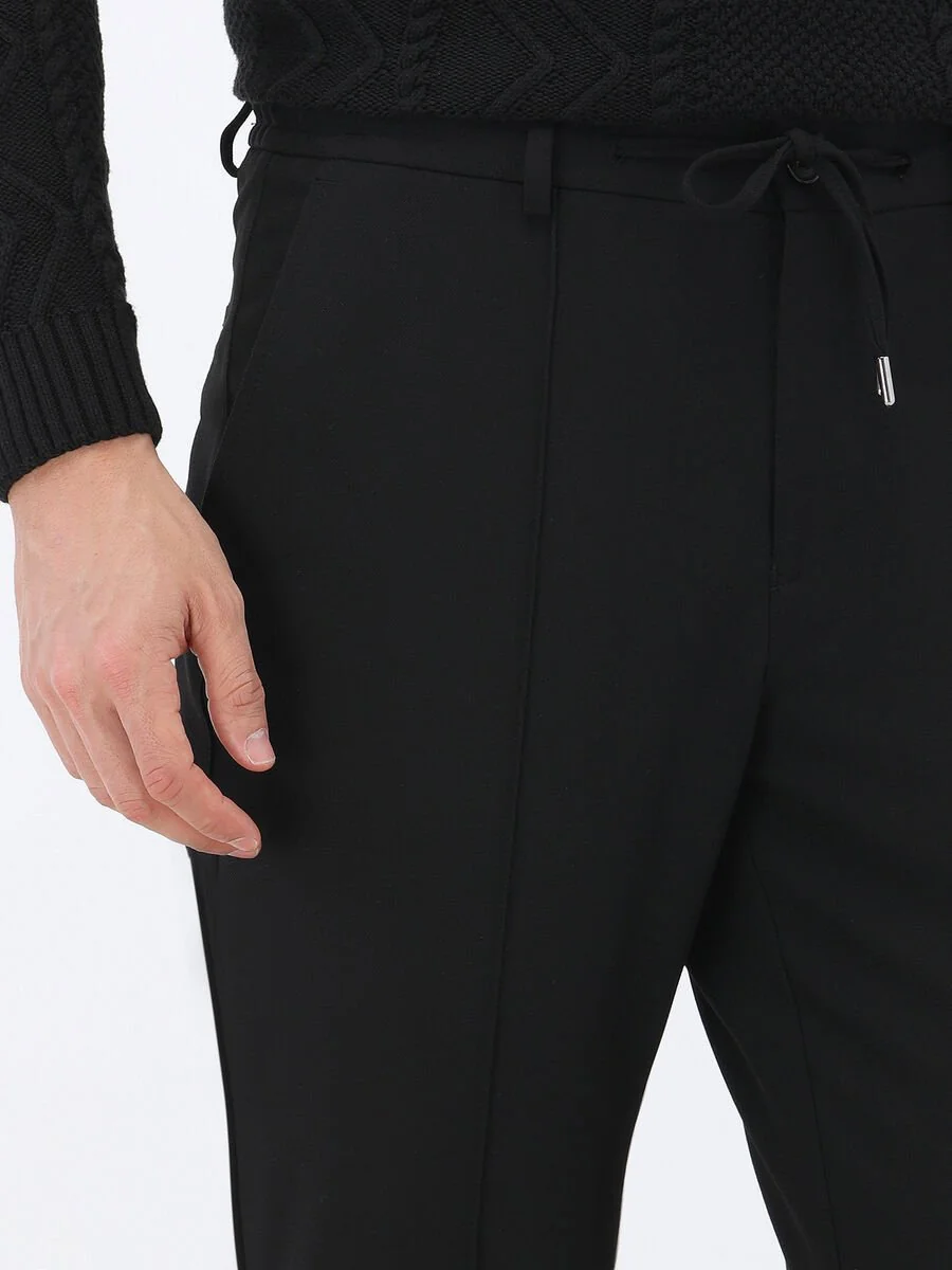 Siyah Dokuma Jogging Fit Casual Pantolon - 4