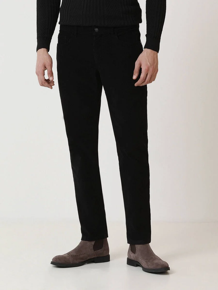 Siyah Dokuma Regular Fit Kadife Casual Pamuk Karışımlı Pantolon - 1