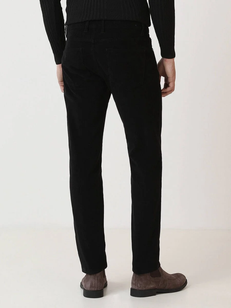 Siyah Dokuma Regular Fit Kadife Casual Pamuk Karışımlı Pantolon - 4