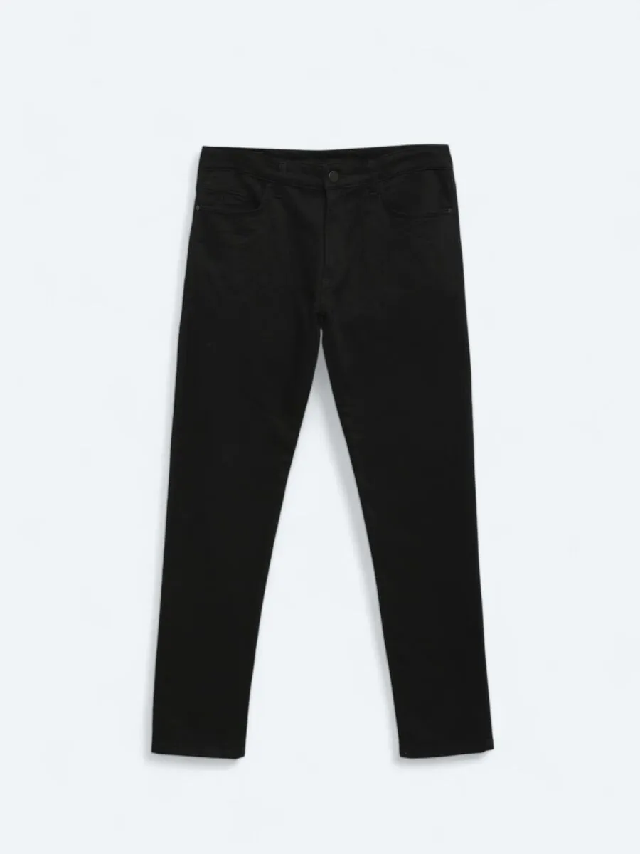 Siyah Dokuma Slim Fit Casual Pamuk Karışımlı Pantolon - 6
