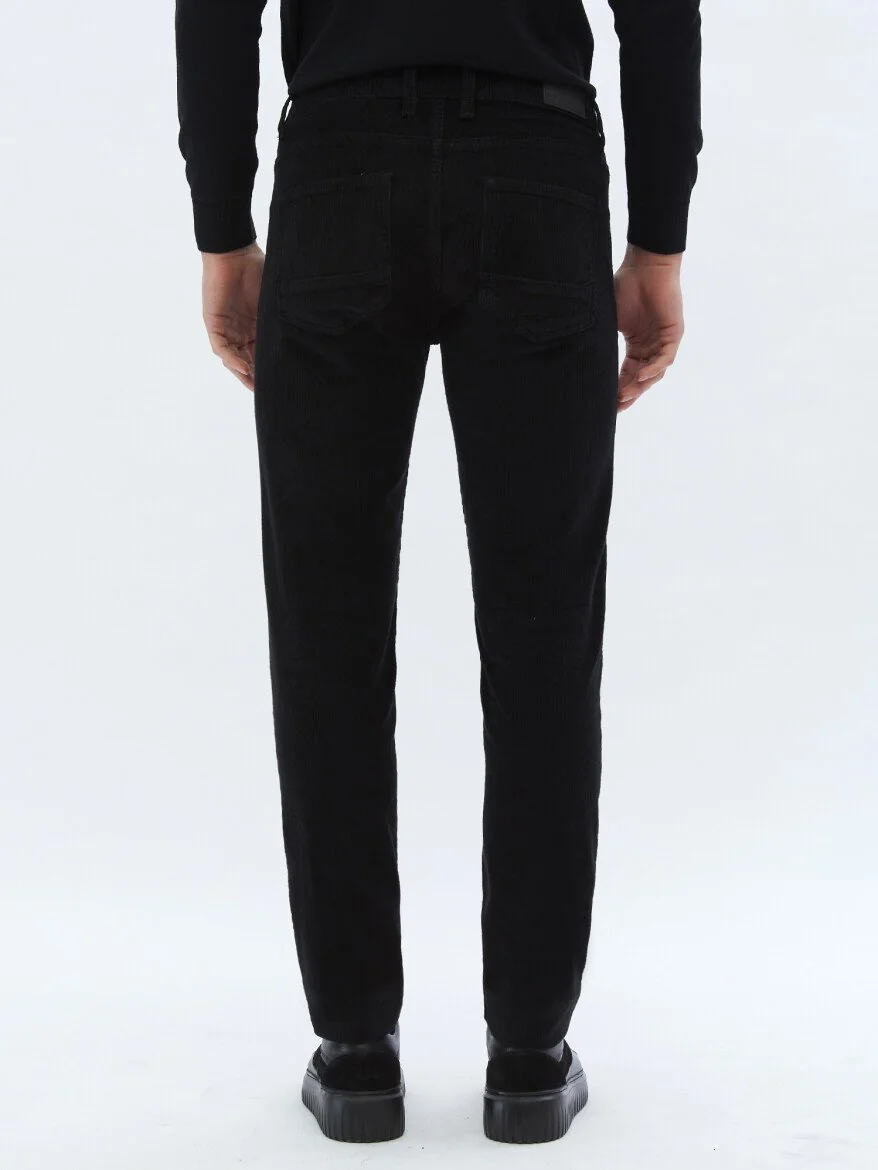 Siyah Dokuma Slim Fit Kadife Casual Pamuk Karışımlı Pantolon - 5