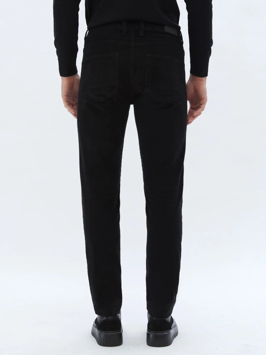 Siyah Dokuma Slim Fit Kadife Casual Pamuk Karışımlı Pantolon - 5