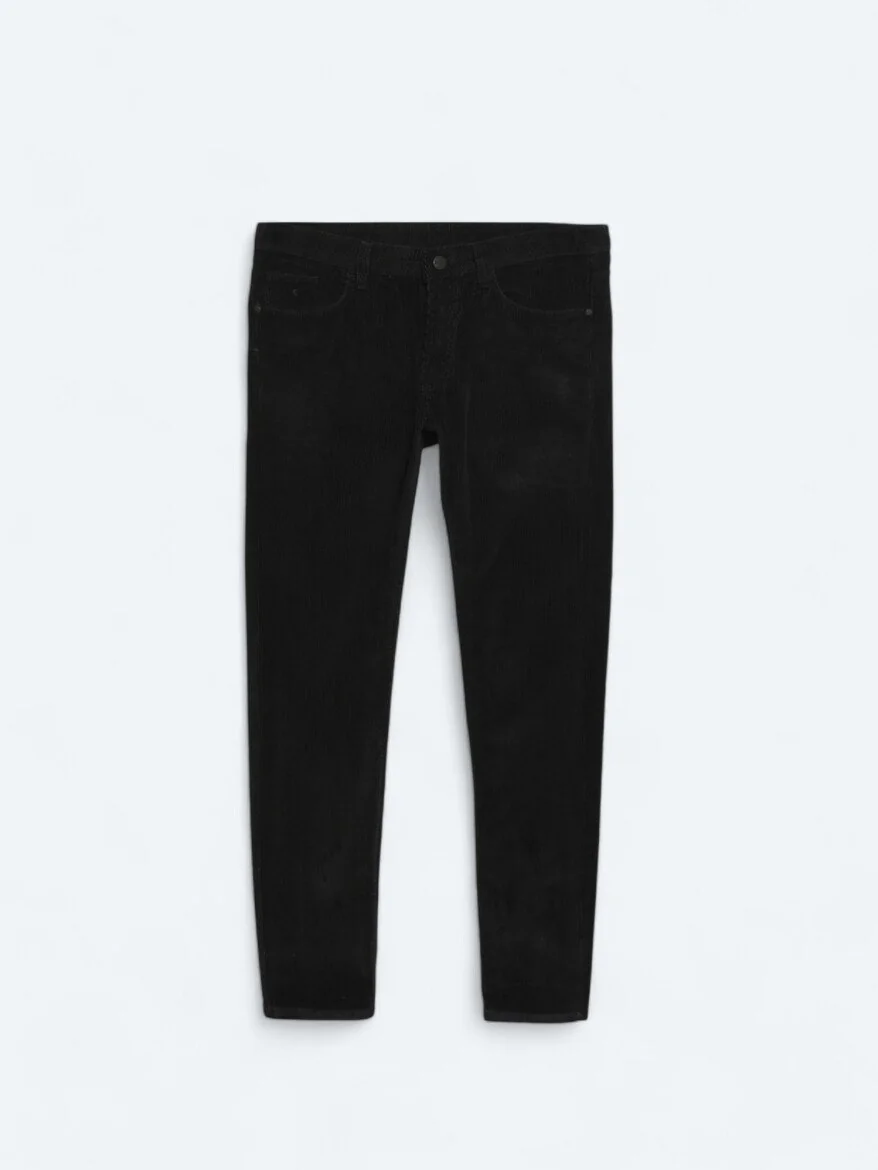 Siyah Dokuma Slim Fit Kadife Casual Pamuk Karışımlı Pantolon - 6