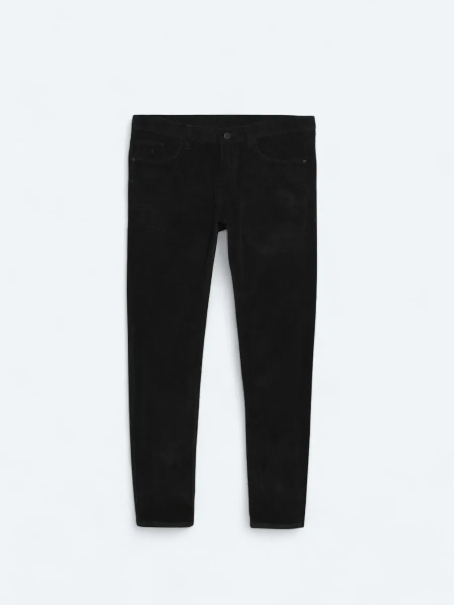 Siyah Dokuma Slim Fit Kadife Casual Pamuk Karışımlı Pantolon - 6