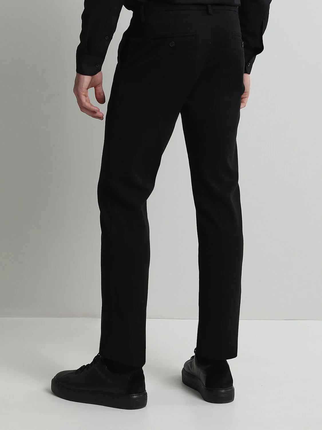 Siyah Dokuma Slim Fit Smart Casual Pamuk Karışımlı Pantolon - 4
