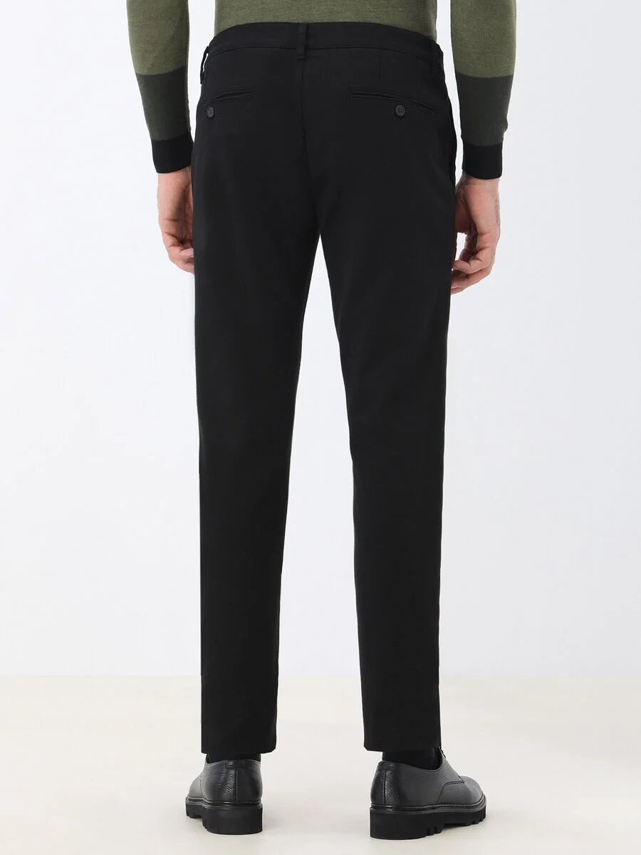 Siyah Dokuma Slim Fit Smart Casual Pamuk Karışımlı Pantolon - 5