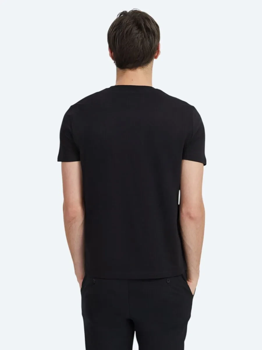 Siyah Düz Bisiklet Yaka %100 Pamuk T-Shirt - 4