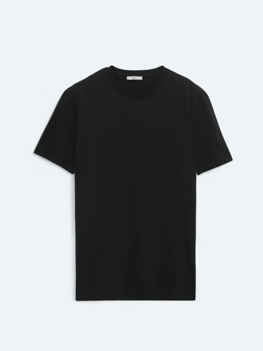 Siyah Düz Bisiklet Yaka %100 Pamuk T-Shirt - 5