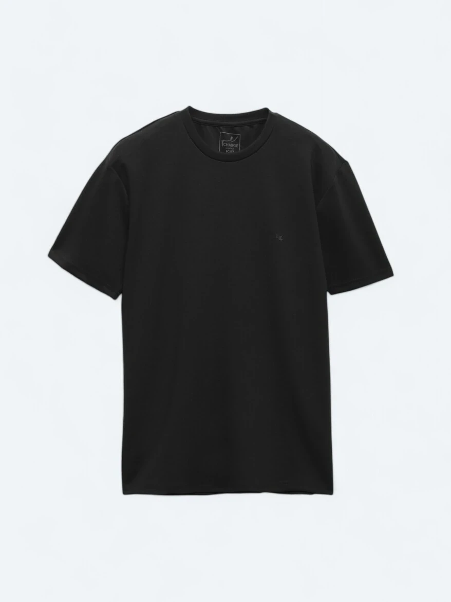 Siyah Düz Bisiklet Yaka T-Shirt - 6