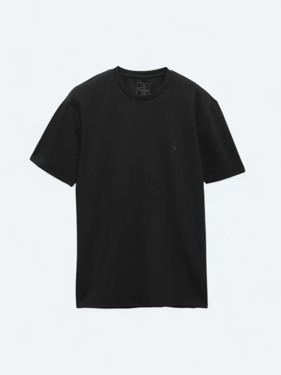 Siyah Düz Bisiklet Yaka T-Shirt - 6