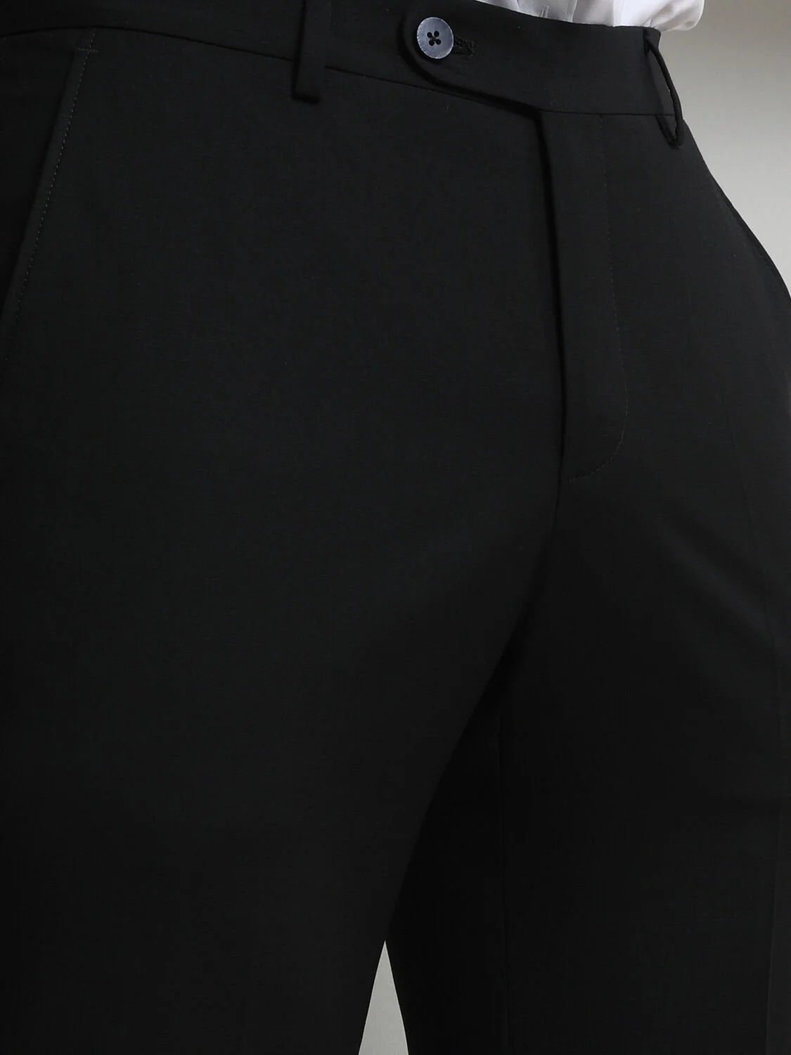Siyah Düz Dokuma Fitted Fit Klasik Yün Karışımlı Pantolon - 2
