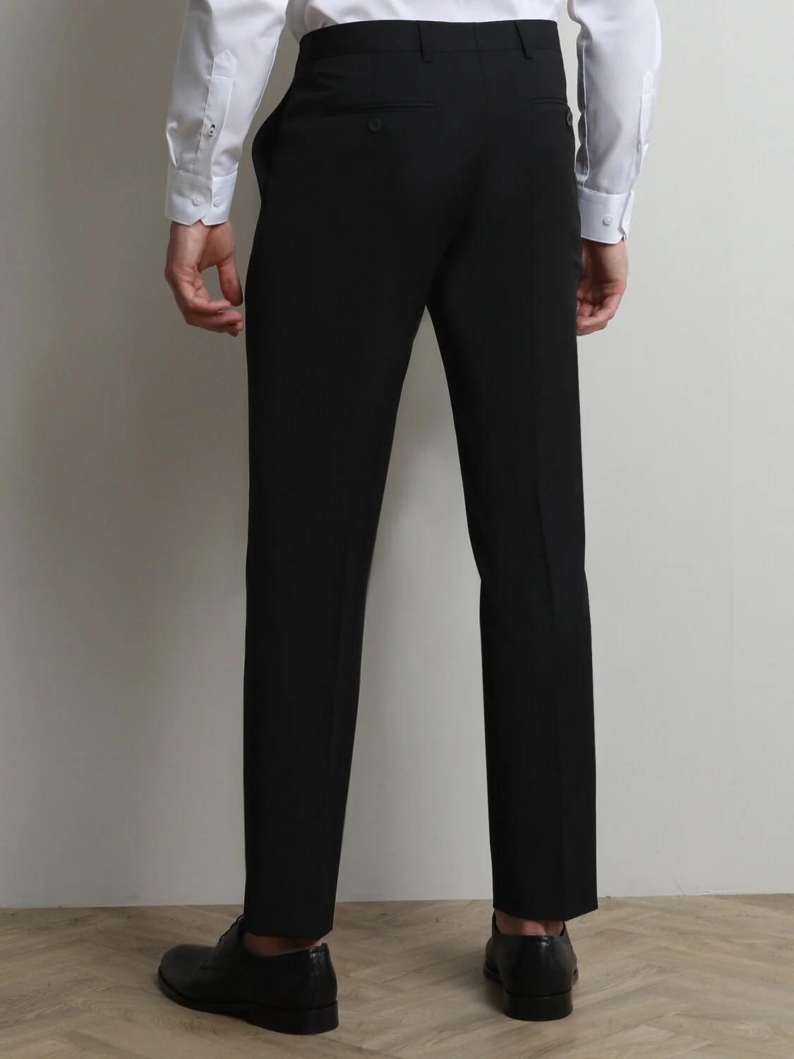 Siyah Düz Dokuma Fitted Fit Klasik Yün Karışımlı Pantolon - 4