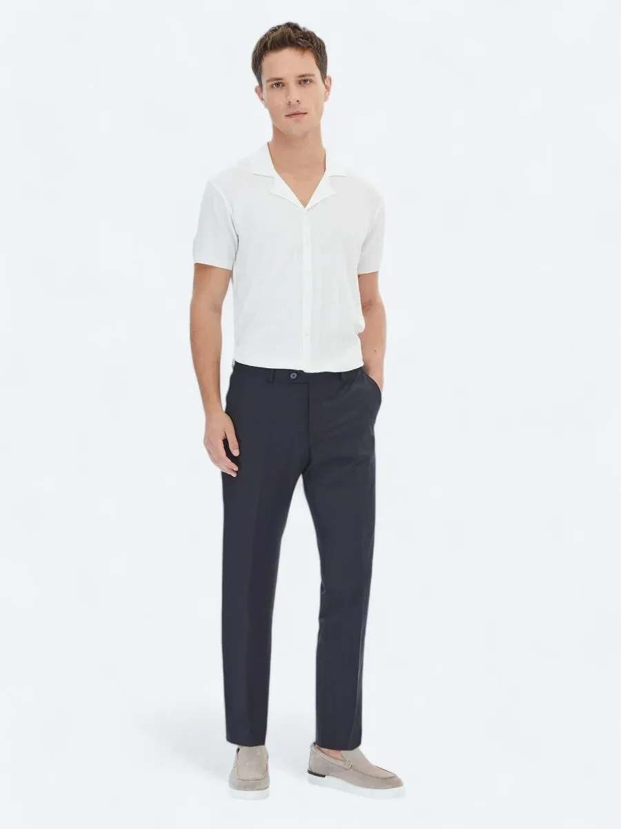Siyah Düz Dokuma Fitted Fit Klasik Yün Karışımlı Pantolon - 2