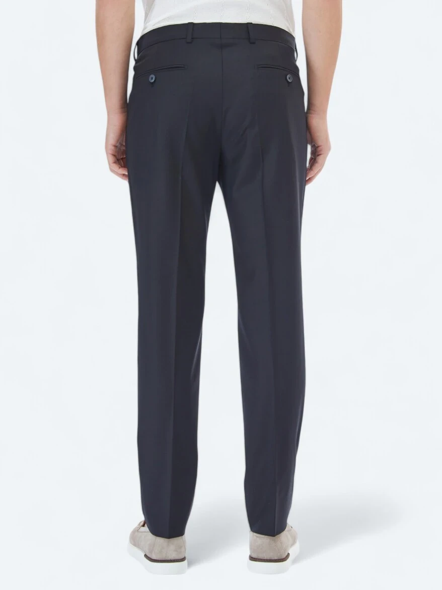 Siyah Düz Dokuma Fitted Fit Klasik Yün Karışımlı Pantolon - 5