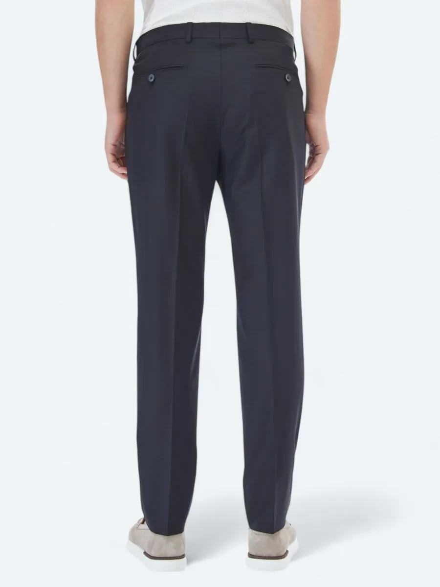 Siyah Düz Dokuma Fitted Fit Klasik Yün Karışımlı Pantolon - 5
