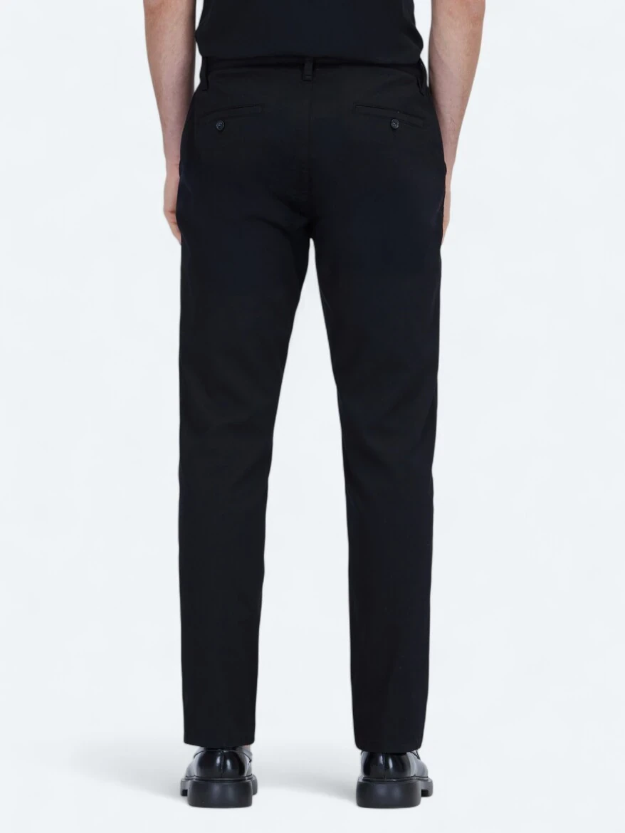 Siyah Düz Dokuma Jogging Fit Casual Pamuk Karışımlı Pantolon - 4