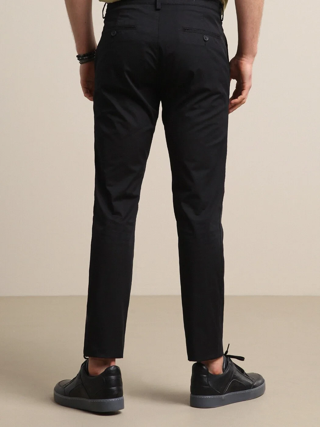 Siyah Düz Dokuma Regular Fit Casual Pamuk Karışımlı Pantolon - 5