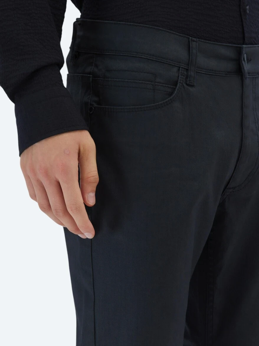 Siyah Düz Dokuma Slim Fit Casual Pamuk Karışımlı Pantolon - 3