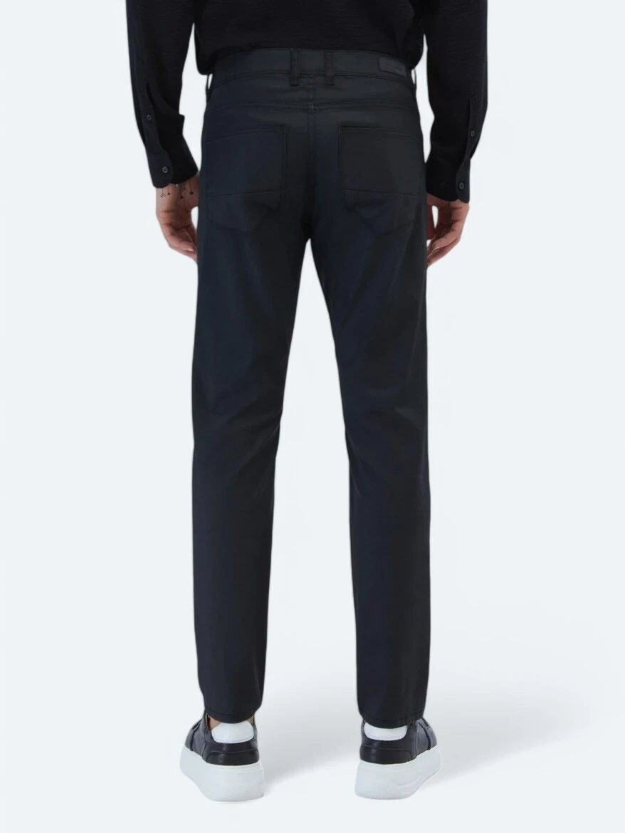 Siyah Düz Dokuma Slim Fit Casual Pamuk Karışımlı Pantolon - 4