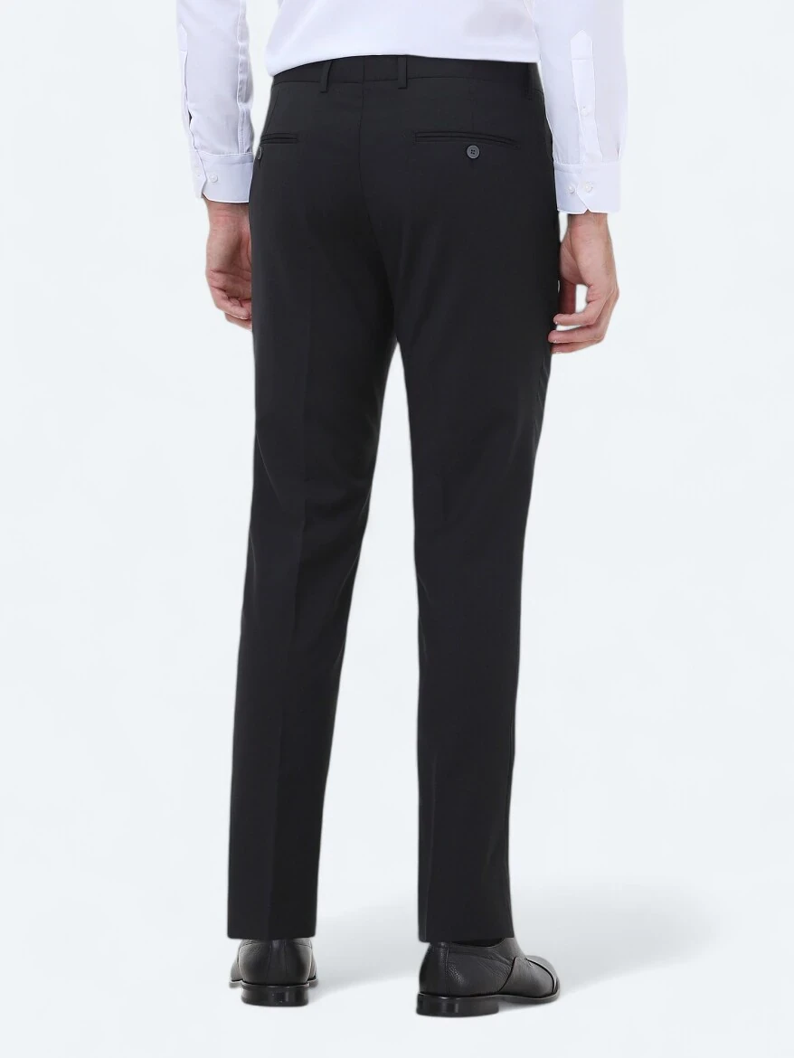 Siyah Düz Dokuma Slim Fit Klasik Yün Karışımlı Pantolon - 4