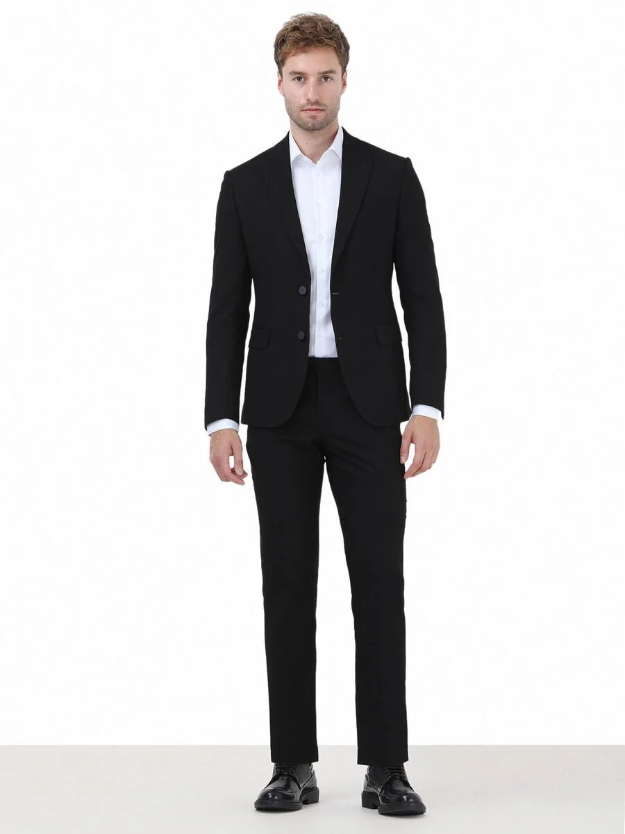 Siyah Düz Modern Fit Takım Elbise - 3
