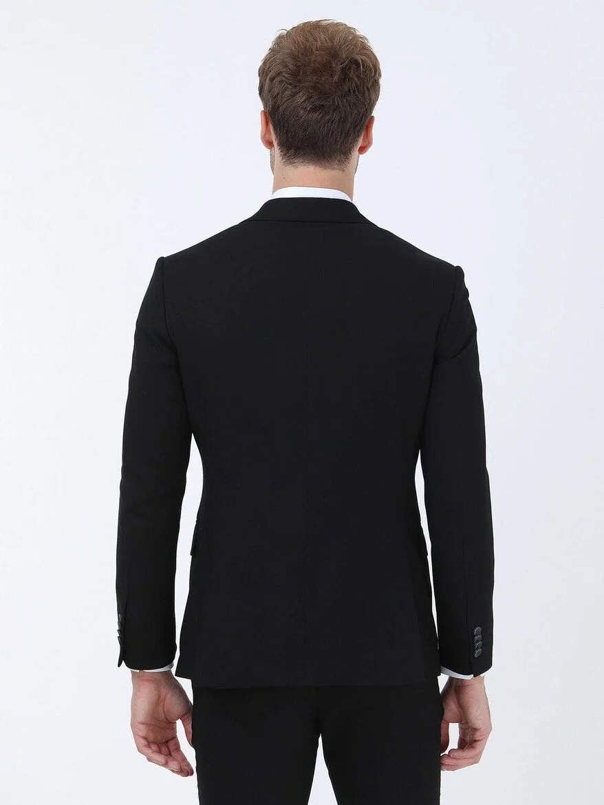 Siyah Düz Modern Fit Takım Elbise - 7